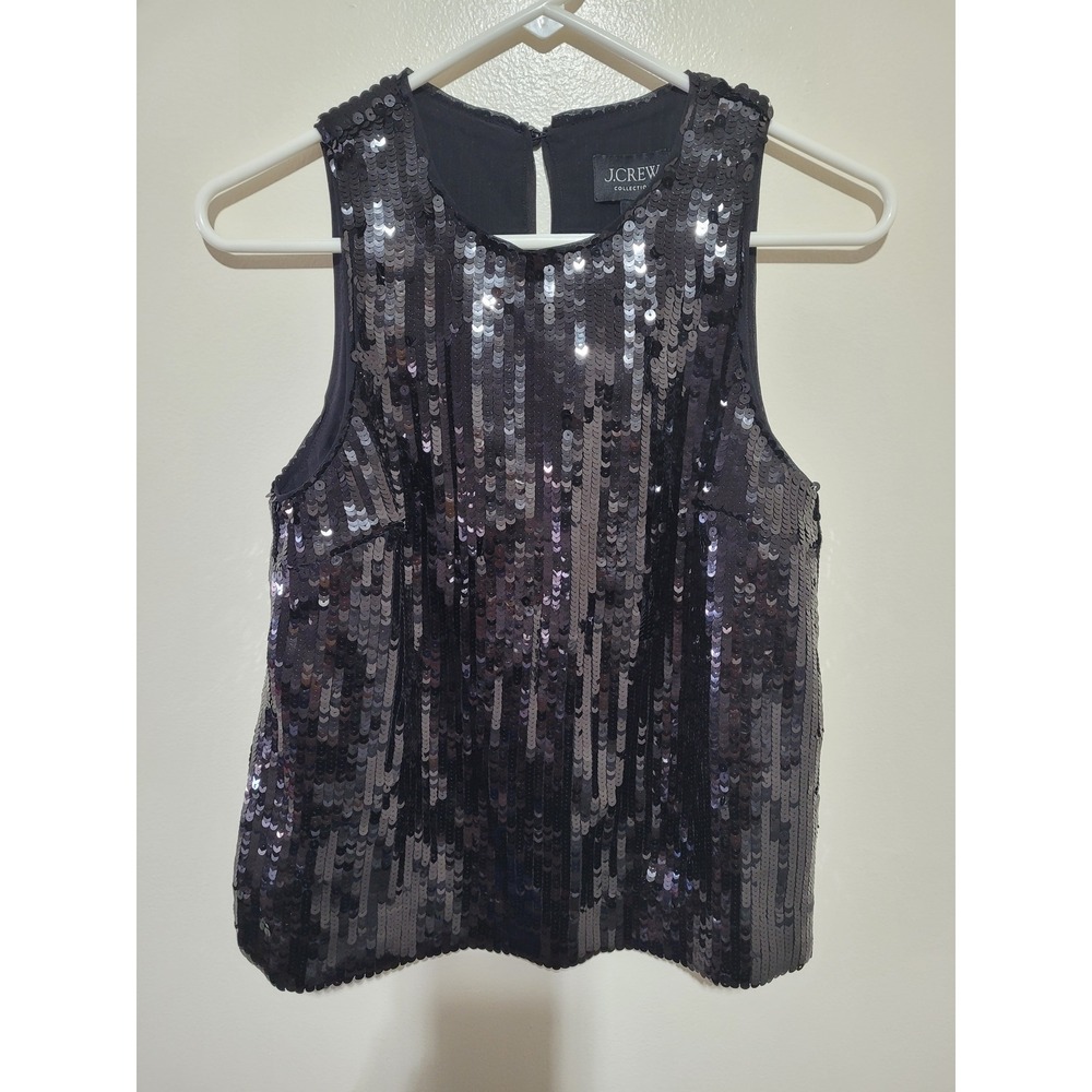 NWT J.Crew Collection‎ Sequin Tank Top Women XS Black Glam Party Sleeveless